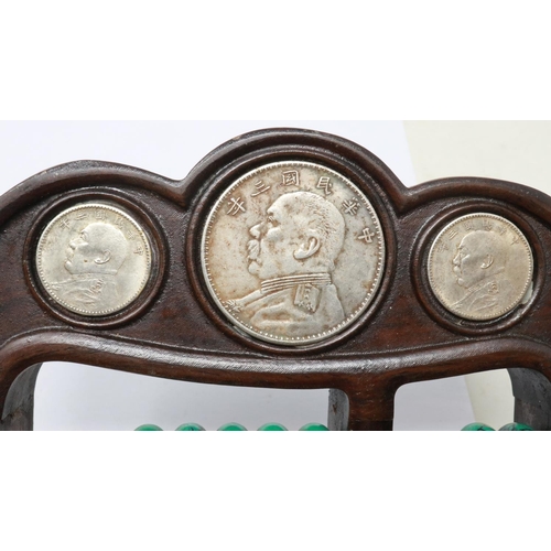 137 - Chinese abacus with malachite counters inlaid with white metal coins. UK P&P Group 2 (£20+VAT for th... 