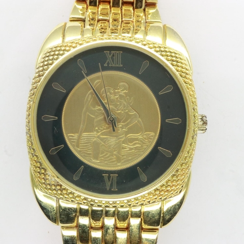 1084 - St Christopher gold plated wristwatch, working at lotting. UK P&P Group 1 (£16+VAT for the first lot... 