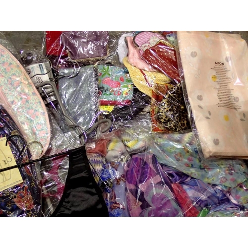 1012 - Quantity of scarves, purses and wardrobe tidies, together with mixed pictures and prints. Not availa... 