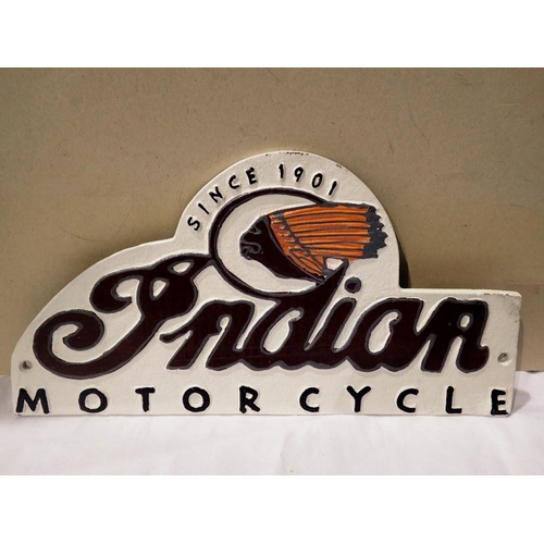 1023 - Cast iron Indian motorcycles sign, L: 30 cm. UK P&P Group 1 (£16+VAT for the first lot and £2+VAT fo... 