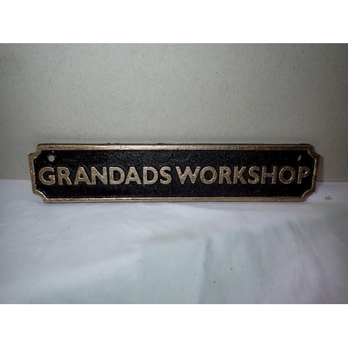 1033 - Cast iron Grandads Workshop sign, W: 18 cm. UK P&P Group 1 (£16+VAT for the first lot and £2+VAT for... 