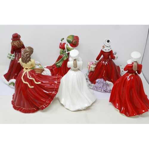 163 - Five Royal Doulton Christmas figurines and a Royal Staffordshire example (6), no cracks or chips, la... 