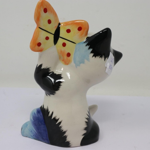 210 - Lorna Bailey butterfly cat, no cracks or chips, H: 14 cm. UK P&P Group 1 (£16+VAT for the first lot ... 