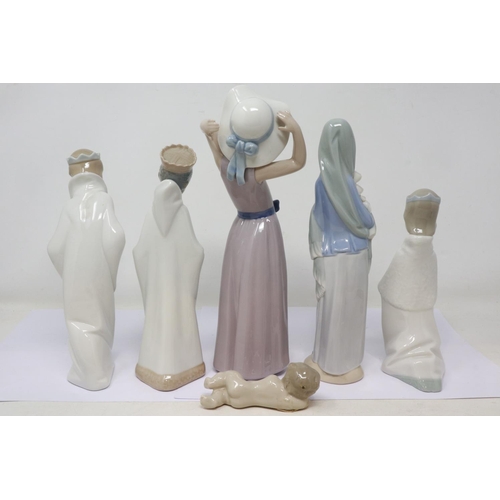 217 - Three Lladro kings and three other Lladro figurines, losses to Lillies on one, largest H: 24 cm. UK ... 