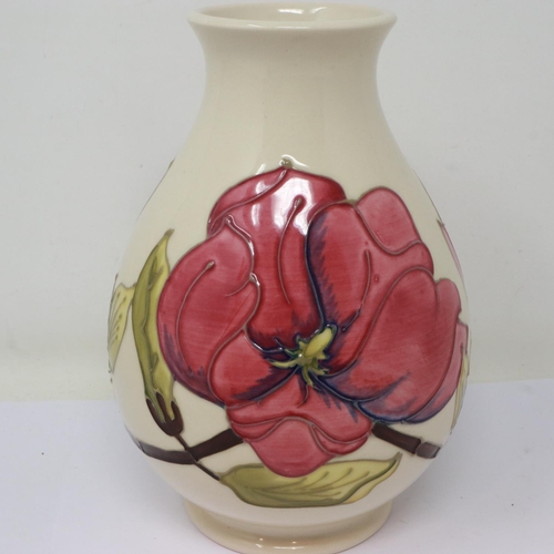 218 - Moorcroft cream ground vase in the Magnolia pattern, no cracks or chips, H: 20 cm. UK P&P Group 2 (£... 