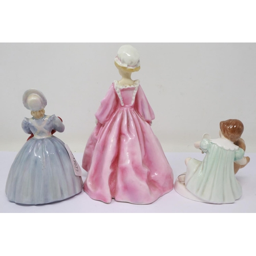 227 - Two Royal Doulton figurines, My Teddy and The Rag Doll, and a Royal Worcester figurine, no cracks or... 