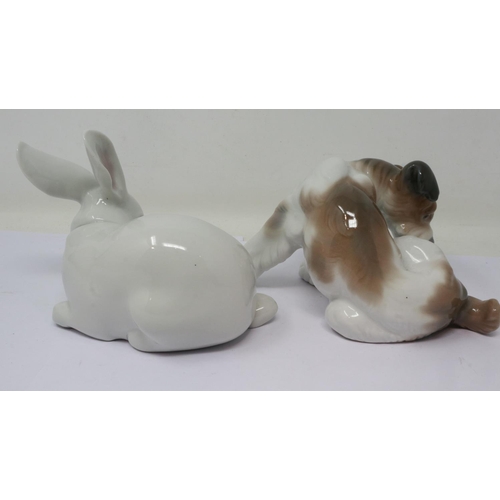 229 - Lladro hare and a Lladro dog, no cracks or chips, largest H: 10 cm. UK P&P Group 2 (£20+VAT for the ... 