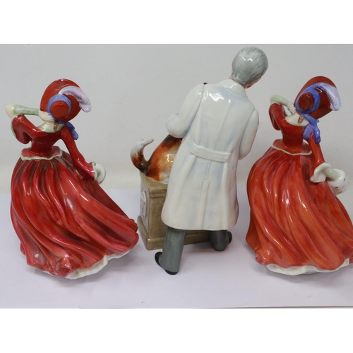 234 - Three Royal Doulton figurines, Autumn Breezes HN1934 (2), and Thanks Doc! HN2731. UK P&P Group 3 (£3... 