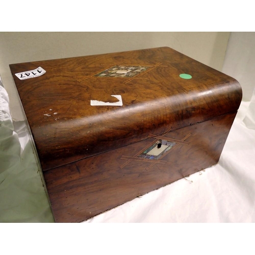 1147 - Victorian inlaid walnut jewellery box with inner tray. UK P&P Group 2 (£20+VAT for the first lot and... 