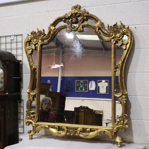 531 - Modern continental gilt wood console table with white marble top and mirror, overall H: 240 cm. Not ... 