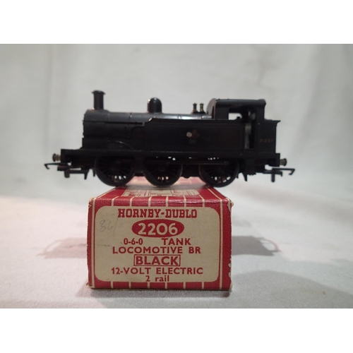 2062 - Hornby Dublo two rail, 2206, Black, 0.6.0 tank locomotive in fair condition, overpainting of rods, s... 