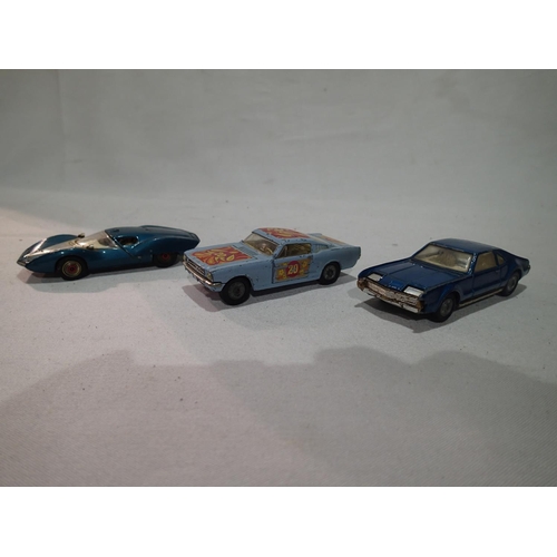 2072 - Three unboxed Corgi Toys; Oldsmobil Tornado, Chevy Astro 1 and Ford Mustang fastback, all fair to go... 