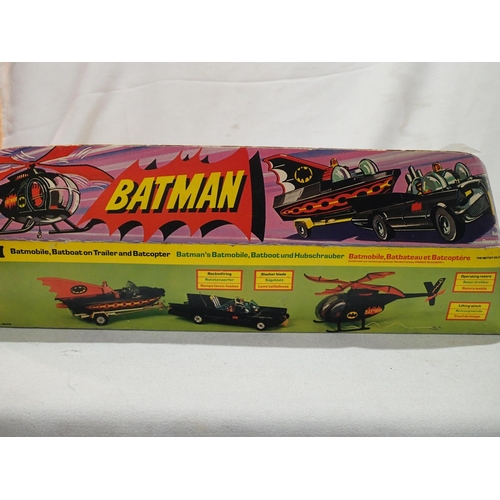 2086 - Corgi Batmobile, bat boat and helicopter set 40, contents near mint condition, batcopter has one bla... 