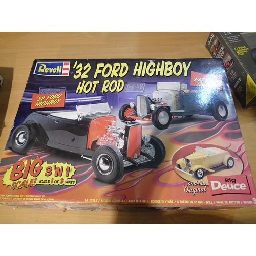 2087 - Three part built large scale car kits; Revell 1/8th scale 32 Ford Highboy Hot Rod 3 in 1, Revell 1/1... 