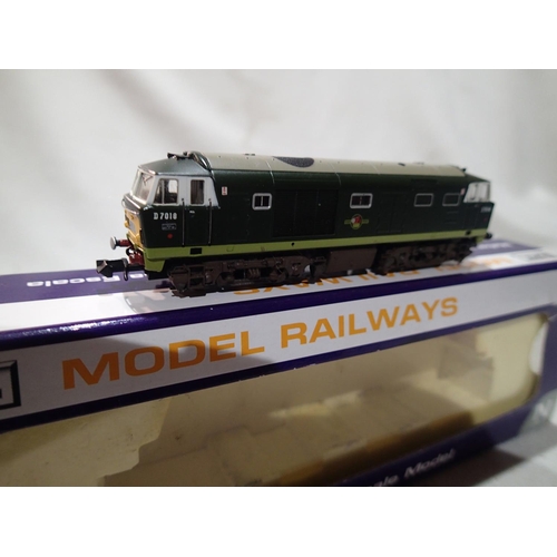 2129 - N gauge Dapol Hymak diesel, two tone green, D7018, weathered bogies and underframe, in excellent con... 