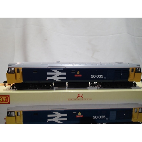 2164 - OO scale Hornby R2349 class 50, Ark Royal, 50035, Blue in excellent condition, cab glazing pushed in... 