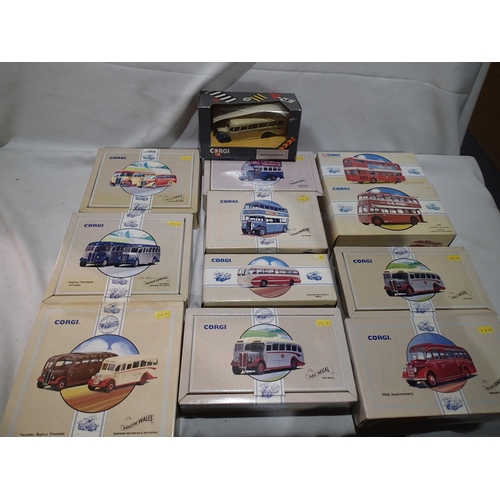 2181 - Twelve Corgi Classic buses including twin sets, buses mostly in excellent condition, boxes are mostl... 