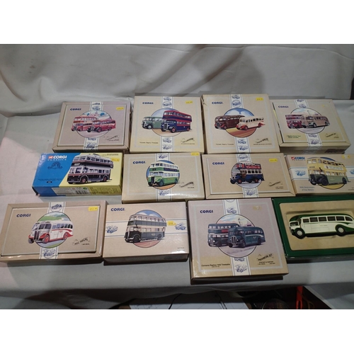 2182 - Twelve Corgi Classic buses including twin sets, buses mostly in excellent condition, boxes are mostl... 