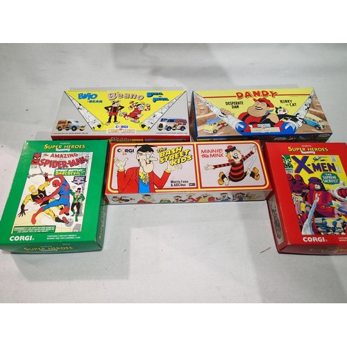 2184 - Five Corgi comics/Marvel vehicle twin sets, Beano, Dandy, Bash St Kids and Minnie The Mix, plus Marv... 