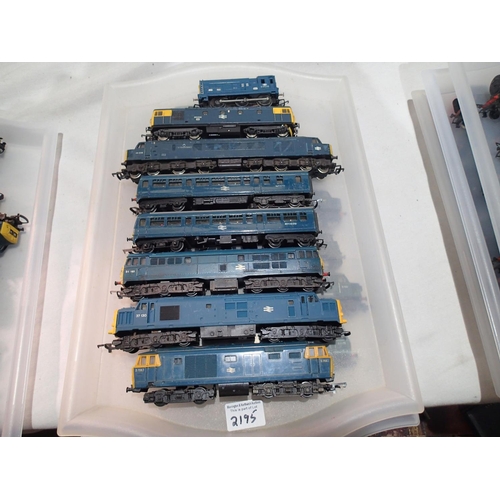 2195 - Seven assorted OO scale blue diesels, various makes and types, includes D.M.U, all suitable for spar... 