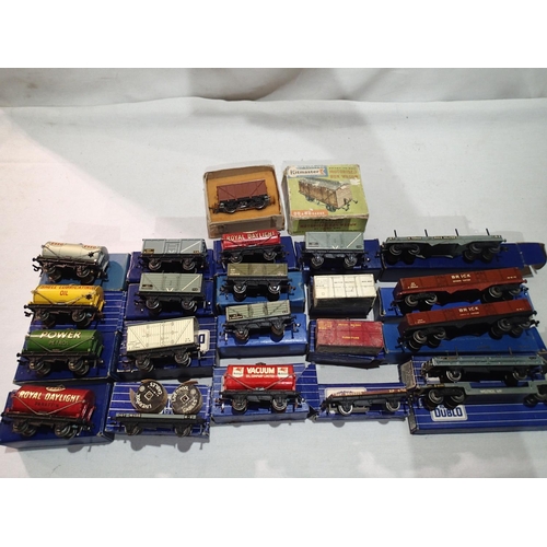 2210 - Nineteen OO scale Hornby Dublo wagons, boxed, mostly in good condition, plus Kitmaster motorised van... 