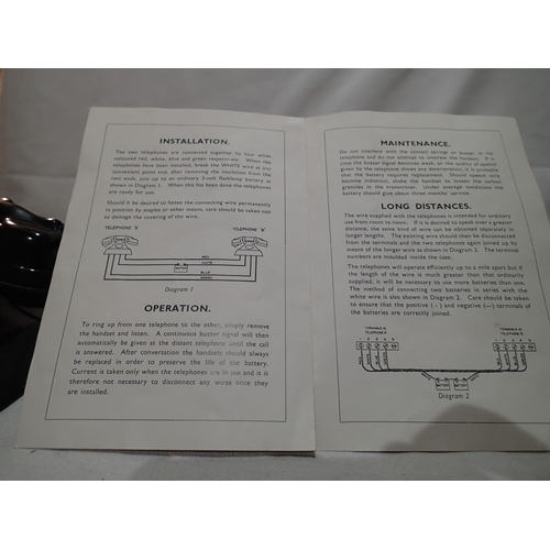 2212 - Two Chad Valley telephone sets SE2 I2U battery operated with 35ft of joining wire, in excellent cond... 