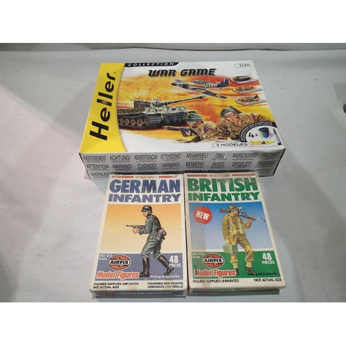 2277 - 1/72 scale Heller war game kit, comprising of Tiger tank, Hurricane aircraft, British Commandos glue... 