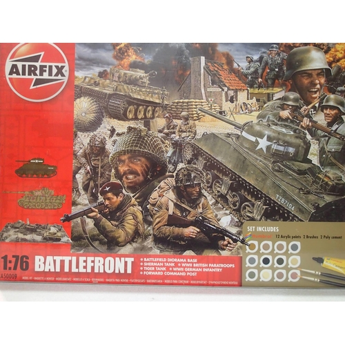 2284 - 1/76 scale Airfix Battlefront set Sherman tank, Tiger tank, British paras, German Infantry, forward ... 