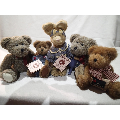 2356 - Five Boyd Bears from the Head Bean collection; Miss Bea Wise, Emily Rabbit, Remus Tweeter and two Am... 