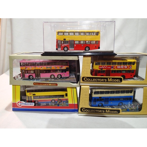 2414 - Five Collectors Model 1/76 scale Hong-Kong buses, all near mint, storage wear to some boxes. UK P&P ... 