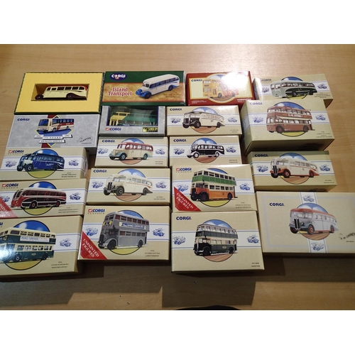 2423 - Nineteen Corgi Classics buses and coaches, mostly in near mint condition, slight storage wear to box... 