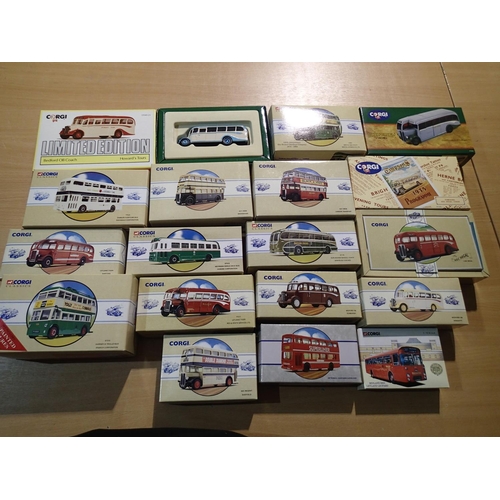 2424 - Nineteen Corgi Classic buses and coaches, mostly in near mint condition, slight storage wear to boxe... 