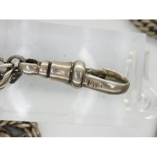 21 - Antique white metal guard chain with clasp, L: 70 cm. UK P&P Group 0 (£6+VAT for the first lot and £... 