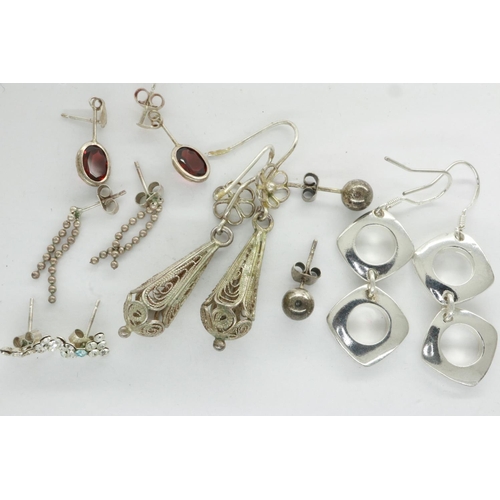 24 - Six pairs of silver earrings including stone set examples. UK P&P Group 1 (£16+VAT for the first lot... 