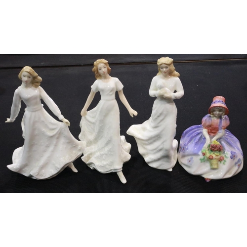 1333 - ***WITHDRAWN*** Four Royal Doulton figurines, no chips or cracks, largest H: 16 cm. Not available fo... 