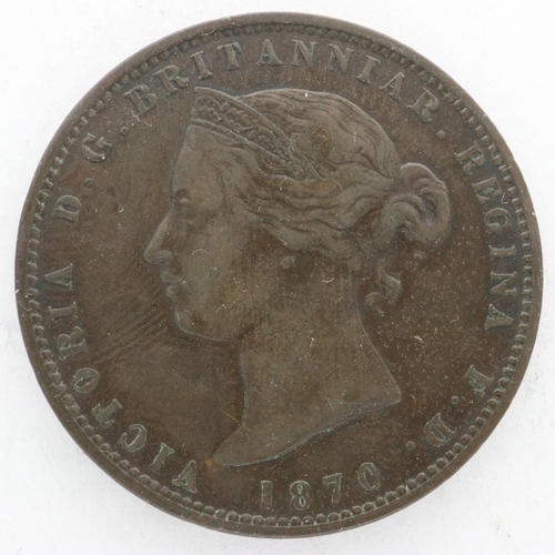 111 - 1870 Jersey 1/13th shilling of Queen Victoria, gVF dark tone. UK P&P Group 0 (£6+VAT for the first l... 