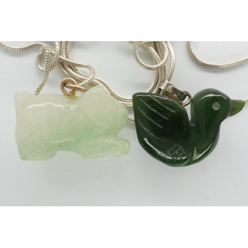 51 - Two 925 silver and jade pendant necklaces, largest chain L: 48 cm. UK P&P Group 1 (£16+VAT for the f... 