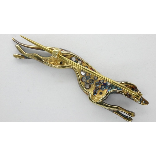 54 - Unmarked gold greyhound form brooch set with rose cut diamonds, L: 47 mm, 4.1g. UK P&P Group 0 (£6+V... 