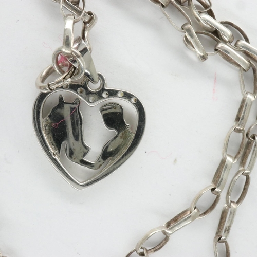 74 - 925 silver horse and rider heart shaped pendant necklace, chain L: 52 cm, boxed. UK P&P Group 1 (£16... 