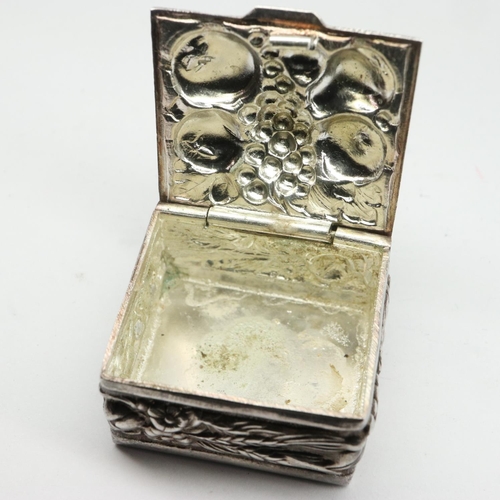 93 - 925 silver pill box with fruit design in relief, 30 x 30 mm. UK P&P Group 1 (£16+VAT for the first l... 