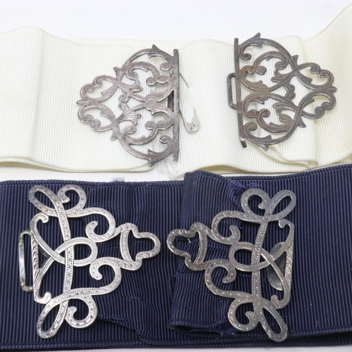 98 - Two hallmarked silver nurses buckles, each on a canvas belt. UK P&P Group 1 (£16+VAT for the first l... 