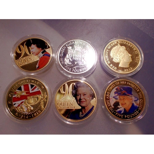 1141 - Six proof collectors crowns and £5 coins. UK P&P Group 0 (£6+VAT for the first lot and £1+VAT for su... 