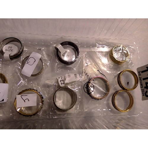 1145 - Ten new old stock dress rings, mixed sizes, some stone set. UK P&P Group 1 (£16+VAT for the first lo... 