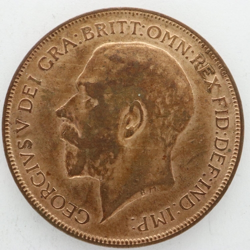 125 - Minting Error: 1921 penny of George V, mis-struck, off centre, NUNC. UK P&P Group 0 (£6+VAT for the ... 