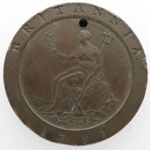 136 - 1797 cartwheel two pence of George III and a 1791 Macclesfield halfpenny token, Charles Roe. UK P&P ... 