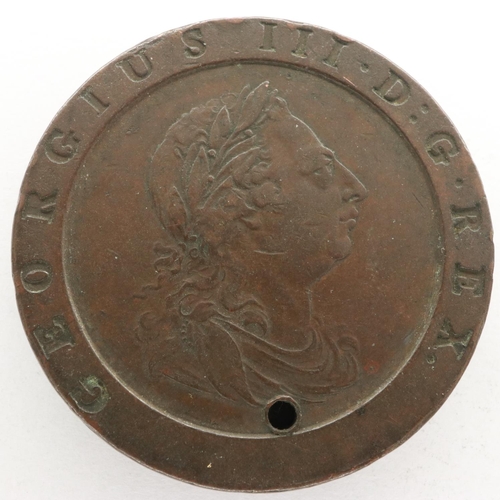 136 - 1797 cartwheel two pence of George III and a 1791 Macclesfield halfpenny token, Charles Roe. UK P&P ... 