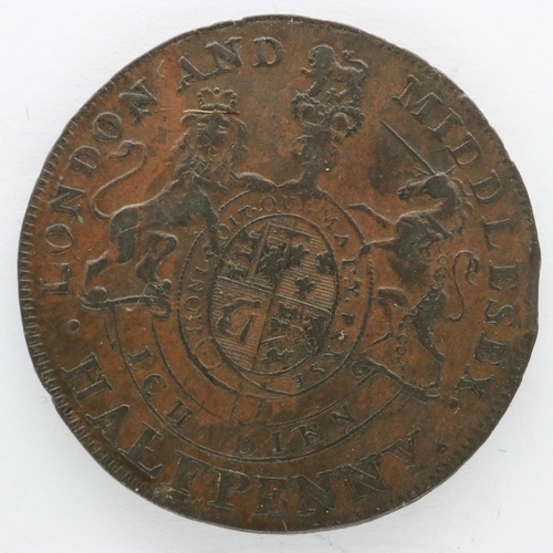 137 - Three coins, London & Middlesex halfpenny token, 1830 penny token: For Public Accommodation, and 184... 