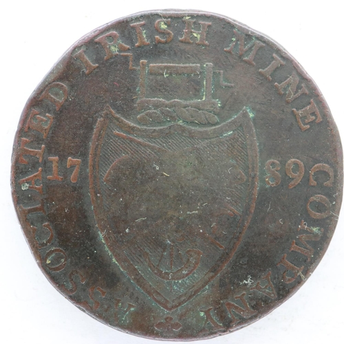 143 - Three copper tokens: 1789 Associated Irish Mine Company Cronebane, 1858 William Hodgins Bankers Irel... 