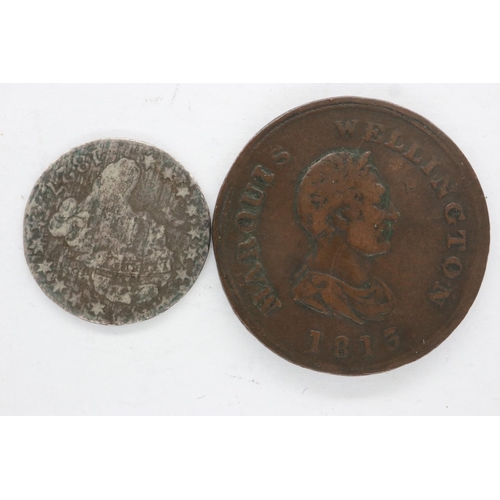 115 - 1827 USA silver 10 cents and a 1813 Commerce token: Marquis Wellington. UK P&P Group 0 (£6+VAT for t... 