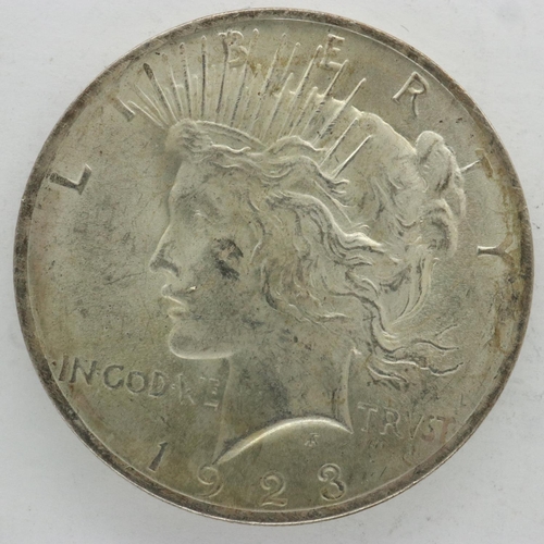 134 - 1923 American silver peace dollar, nUNC. UK P&P Group 0 (£6+VAT for the first lot and £1+VAT for sub... 